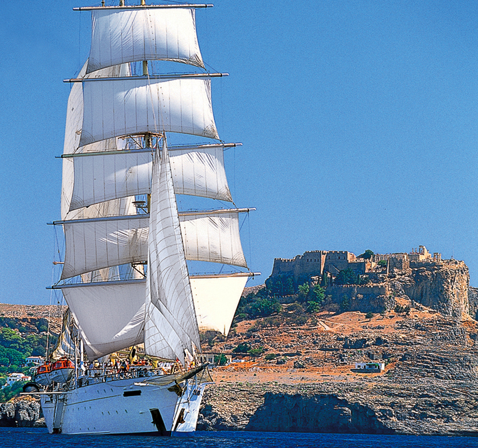 Square sails set on a Star Clippers ship